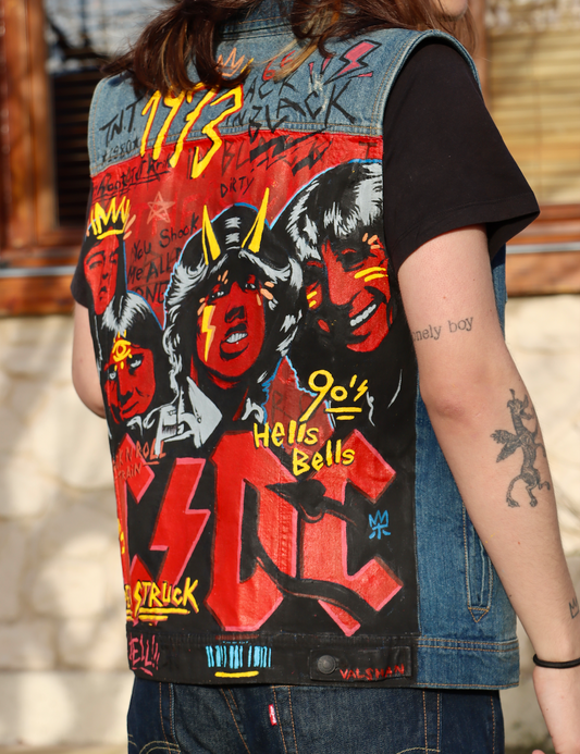 Custom ACDC / Handmade painting Jacket veste customisée art