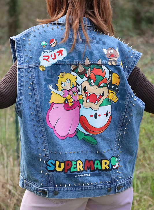 Custom Super Mario Bros - Peach & Bowser / Handmade painting Jacket