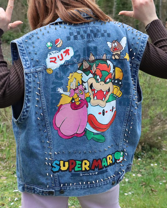Custom Super Mario Bros - Peach & Bowser / Handmade painting Jacket
