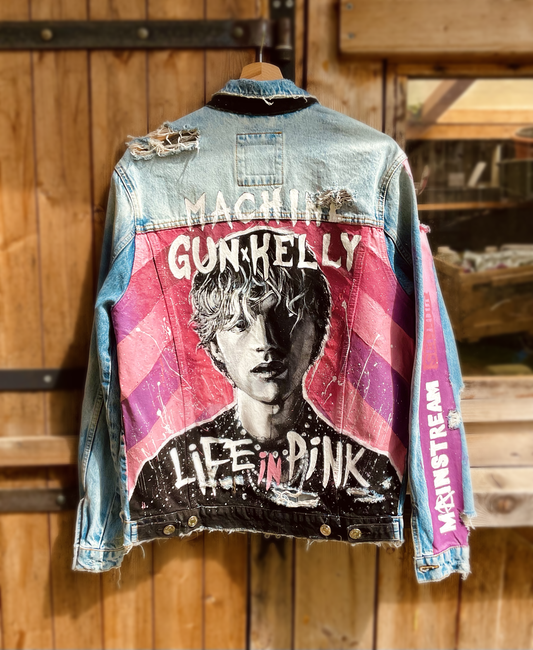 Custom Machine Gun Kelly - Life in Pink / Handmade painting Jacket veste customisée art