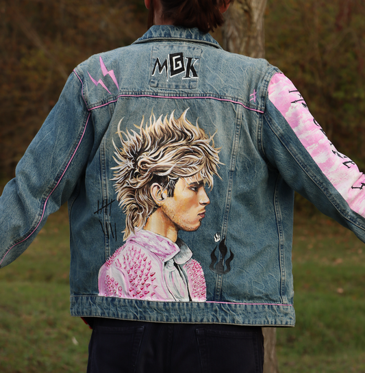 Custom Machine Gun Kelly PINK HANDLE V2 / Handmade painting Jacket veste customisée art