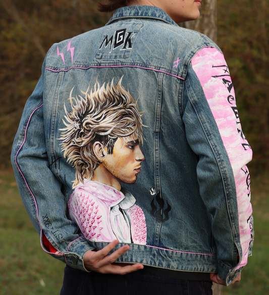 Custom Machine Gun Kelly PINK HANDLE V2 / Handmade painting Jacket veste customisée art