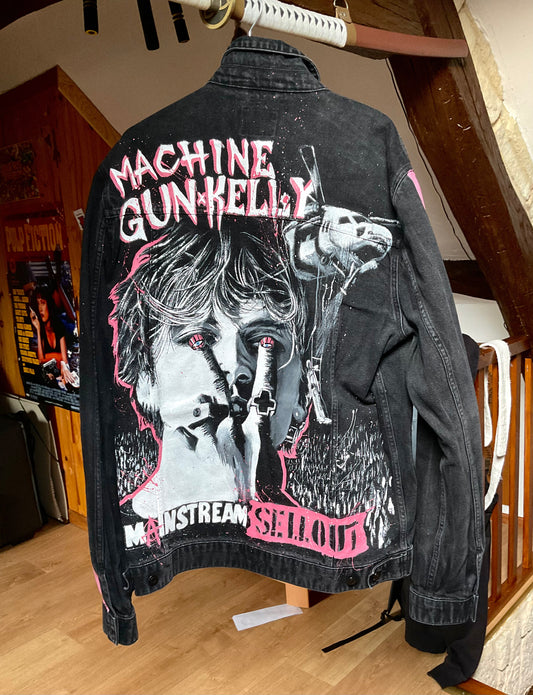 Custom Machine Gun Kelly - Mainstream Sellout Noir V2 / Handmade painting Jacket veste customisée art