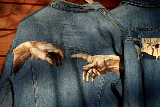 Custom  « Création » de Michel-Ange / Handmade painting Jacket veste customisée art