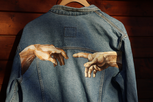Custom  « Création » de Michel-Ange / Handmade painting Jacket veste customisée art