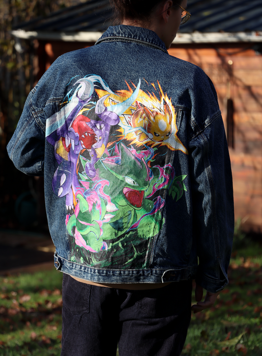 Custom Pokemon -Pikachu, Carchacrok & Tyranocif / Handmade painting Jacket veste customisée art
