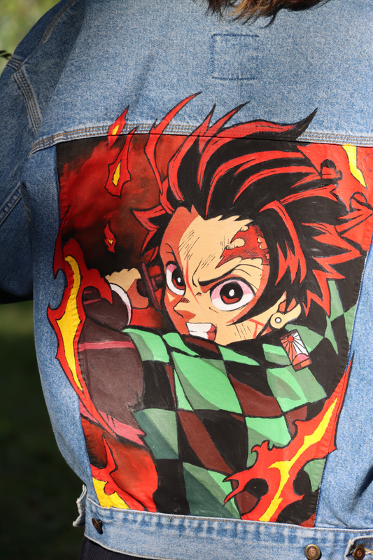 Custom Demon Slayer - Tanjiro / Handmade painting Jacket veste customisée art