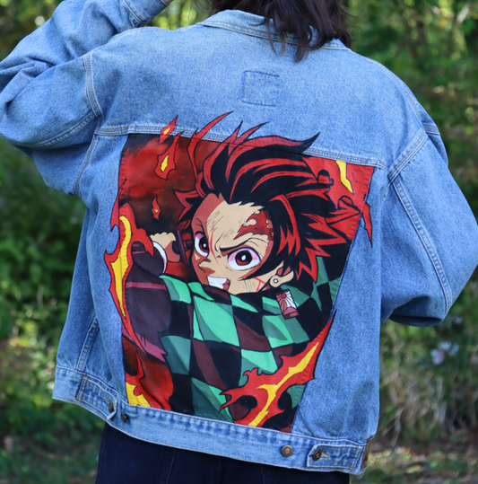 Custom Demon Slayer - Tanjiro / Handmade painting Jacket veste customisée art