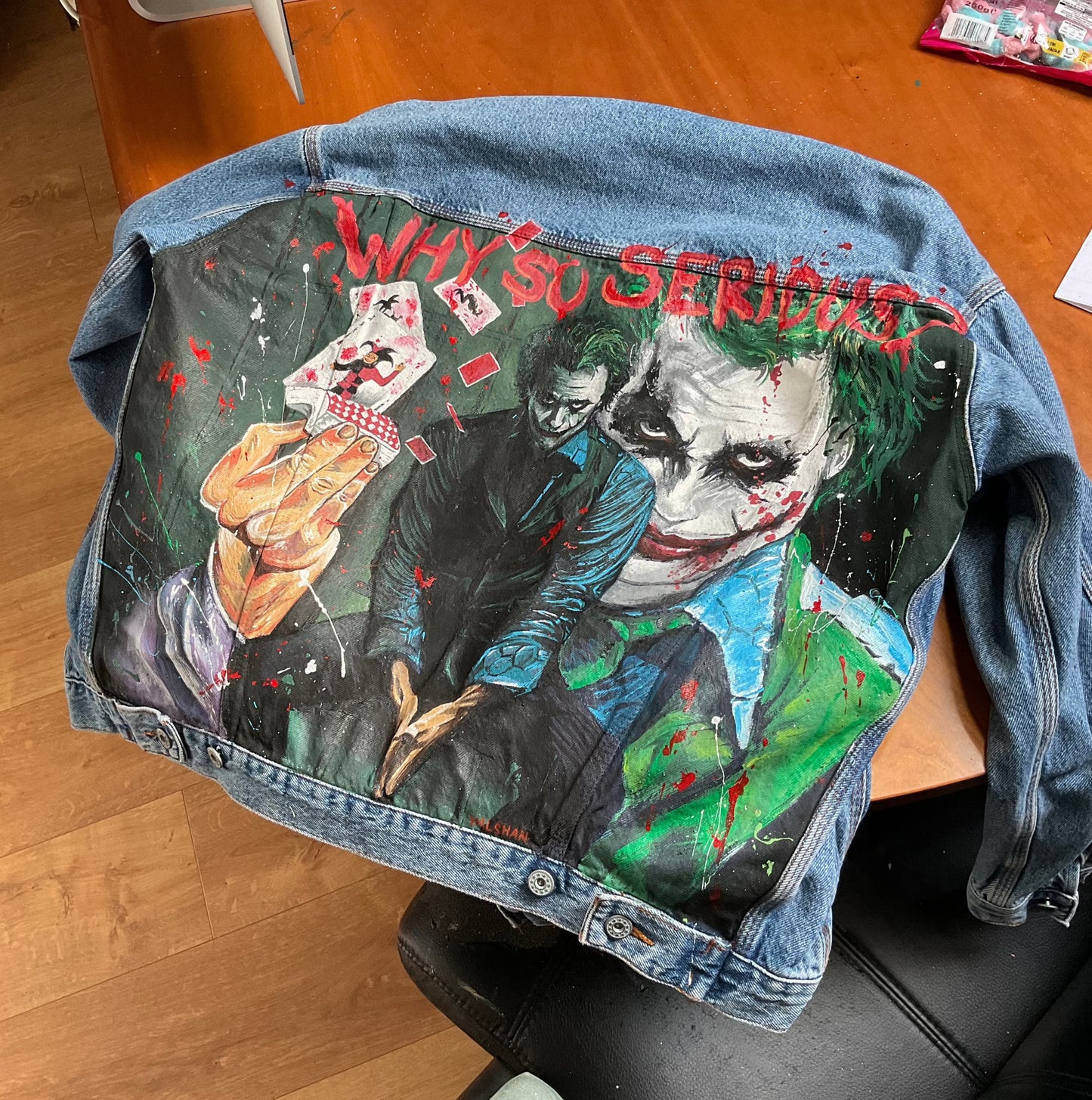 Custom Joker - Heath Ledger / Handmade painting Jacket veste customisée art