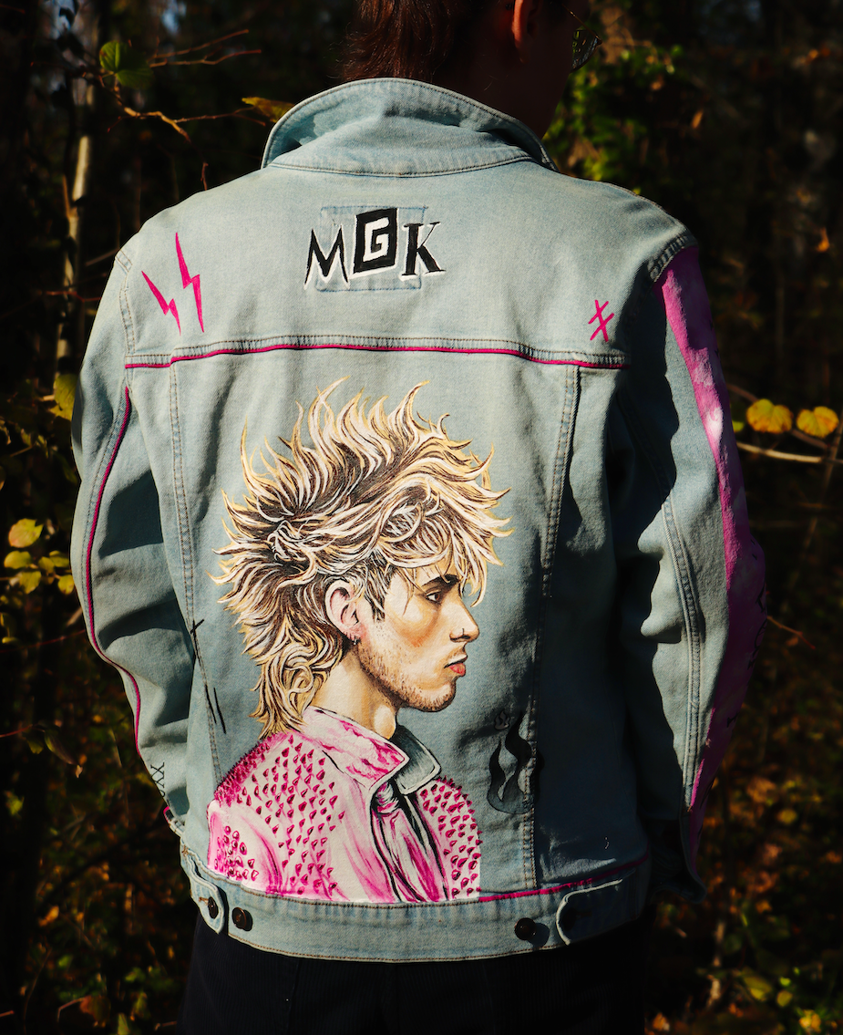 Custom Machine Gun Kelly PINK HANDLE / Handmade painting Jacket veste customisée art