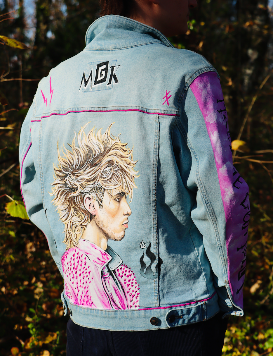 Custom Machine Gun Kelly PINK HANDLE / Handmade painting Jacket veste customisée art